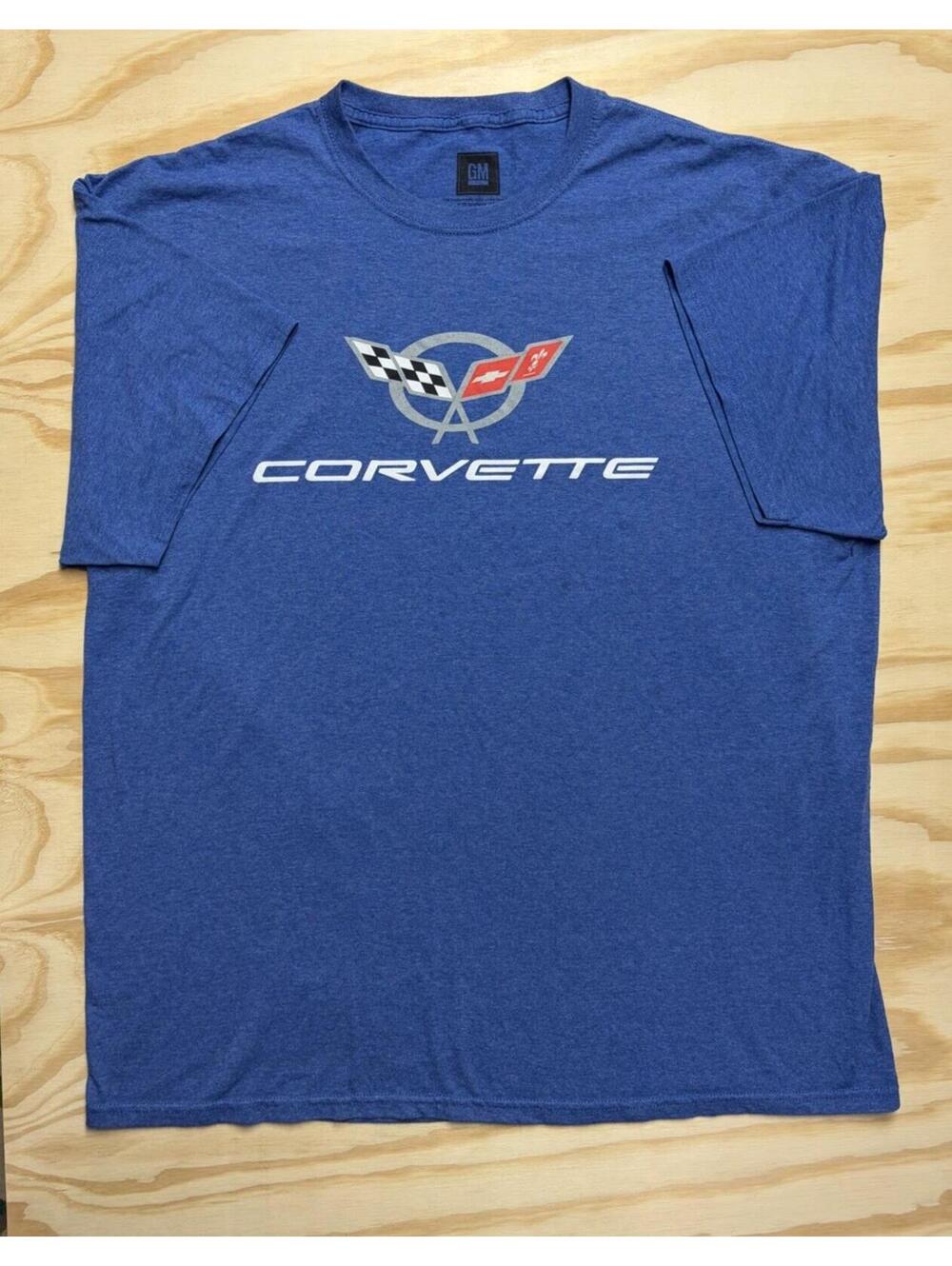 GM Corvette Men's Size 2XL Blue Short Sleeve Crewneck Cotton Blend T Shirt
